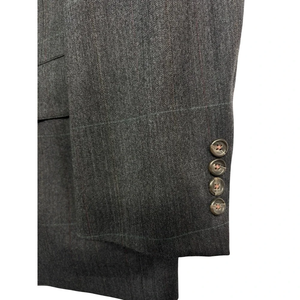 vtg 90s USA Made 38R 32x30 Gray Herringbone Stripe 2pc Pant Suit Wool Wide Leg